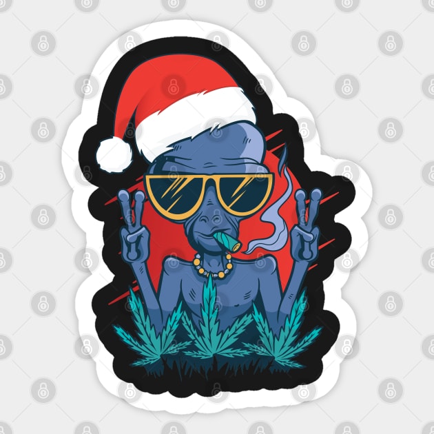 Santa Claus Alien Smoking Weed Christmas design Sticker by theodoros20